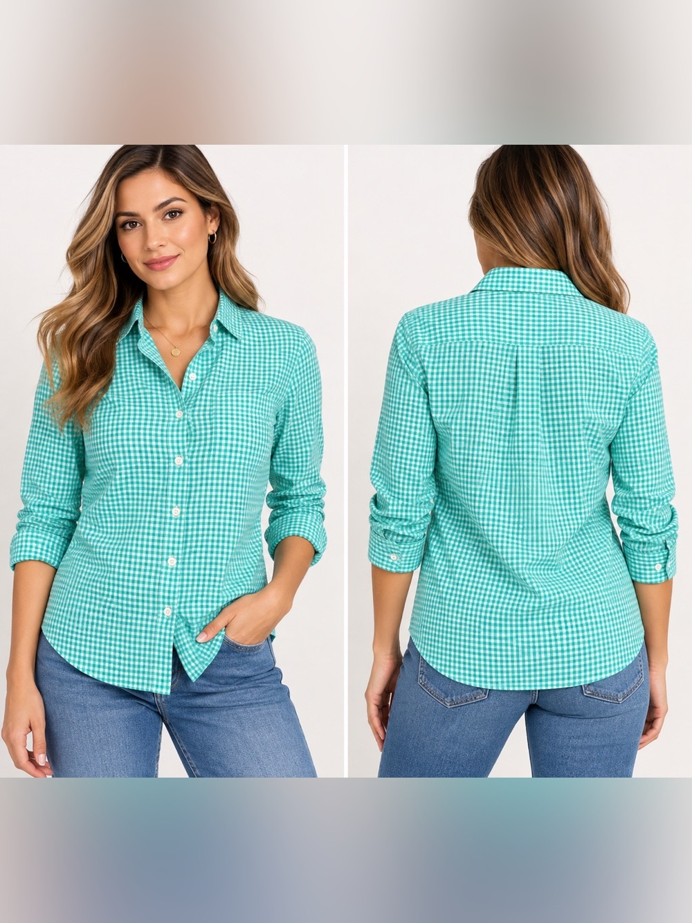 J.Crew The Perfect Shirt Women’s Size M Green White Gingham Button Down